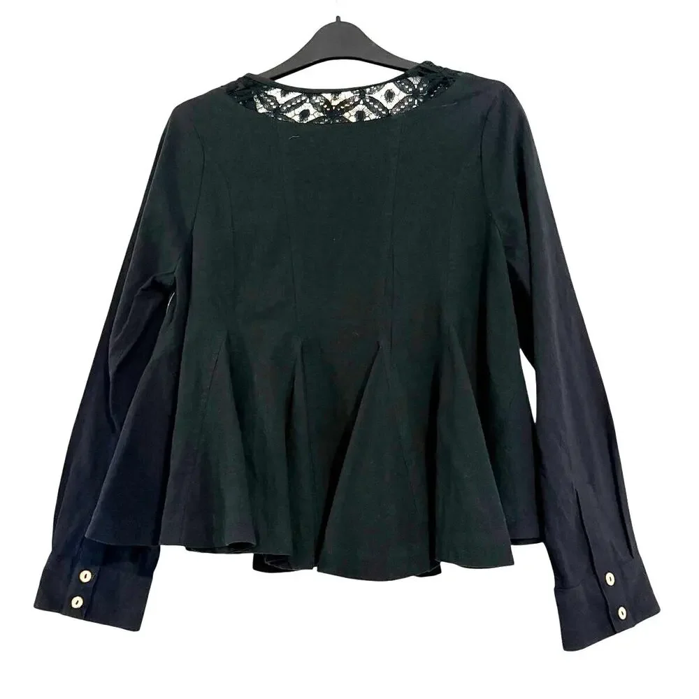 Free People Black Cotton Lace Peplum Blouse NWT XS
